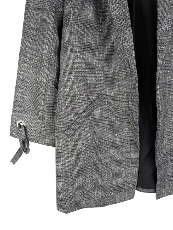 River Island Grey Blazer Silver Check Jacket, Open Front 3/4 Sleeve, Size 8 - Image 4 of 4