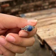 Lapis Lazuli Solid 925 Sterling Silver Statement Handmade Ring, All Size M1043