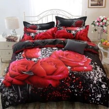 3D Red Rose Printed Duvet Cover Set Bedding Quilt with Pillowcase Queen Size