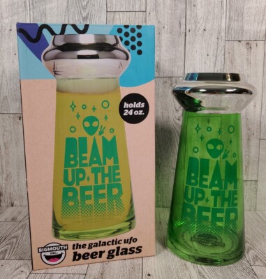 Big Mouth Beer Glass Galactic UFO Beam Up The Beer 24 oz NEW