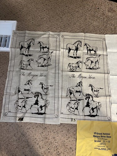 Vintage Kay Dee (5) Linen Lot Textile The Morgan Horse Equestrian Show Race/ Cat - Foto 2 di 8