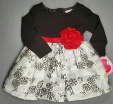 Little Girl Clothes New Youngland 2T Black Red & White Sparkle Roses Dress