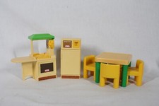 RARE LITTLE TIKES 6 PC DOLLHOUSE YELLOW KITCHEN ISLAND REFRIG TABLE CHAIRS
