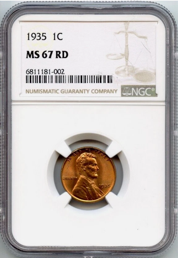 :1935 1C LINCOLN CENT KEY DATE NGC MS 67 RD SHINING RED RARITY R3 HIGHEST GRADES - Image 3 of 4