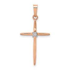 14KT Rose Gold Small Diamond Set Cross Pendant Charm NEW .01 CT Small WG
