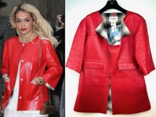 6K Chanel 2013 Red BLack Long Leather Coat 34 36 38 2 4 6 Jacket Top Shirt S M