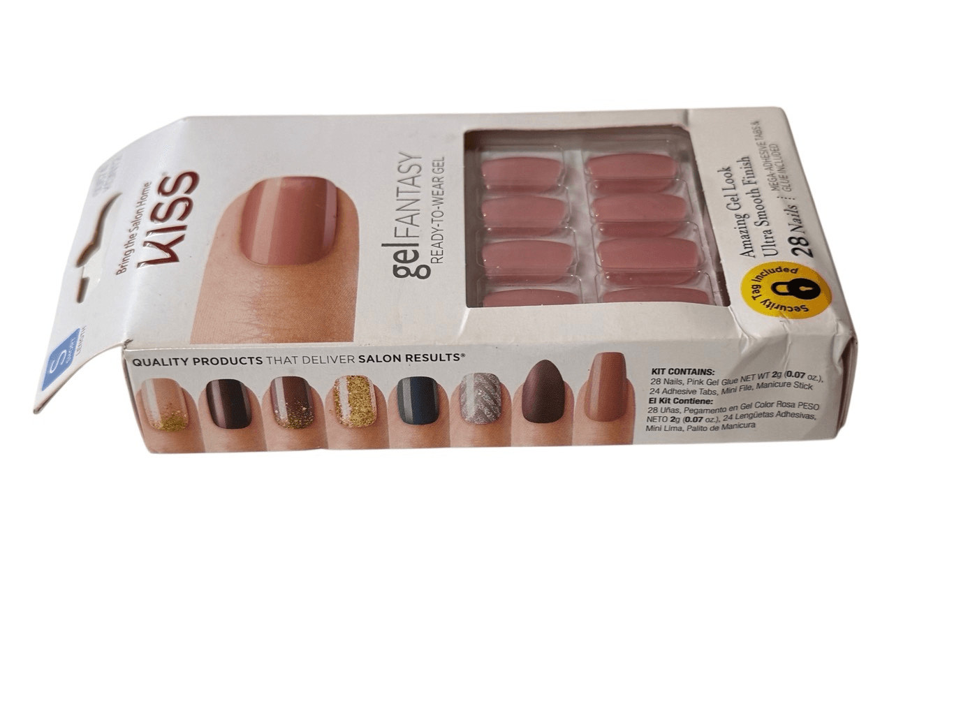 Kiss Gel Fantasy False Nails Short 28 Ct Pink Ribbon NEW