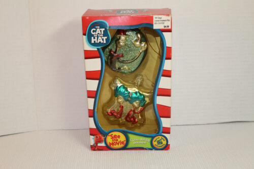 2003 Set di 2 Ornamenti in vetro Kurt Adler Dr Seuss Il gatto con cappello 3" NOS NUOVI CON SCATOLA - Foto 1 di 6