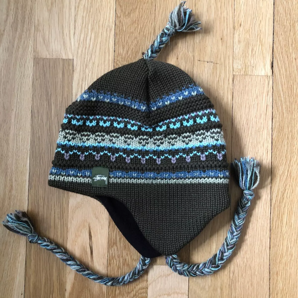 Rare Vintage Stussy Beanie Tassles 100% Wool Hat Cap Made In Canada Surf Skate