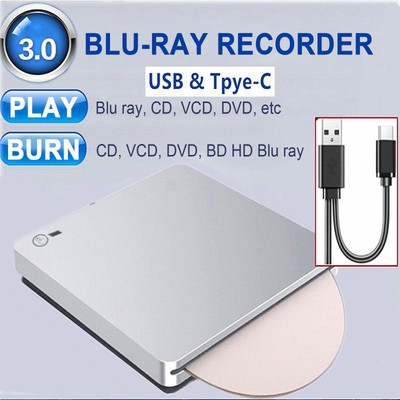 BD Burner External USB Slot In DVD RW CD Writer Portable Drive Silver