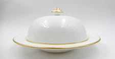 VINTAGE HAMMERSLEY GOLD TRIM BONE CHINA ROUND COVERED BUTTER DISH CHEESE DOME