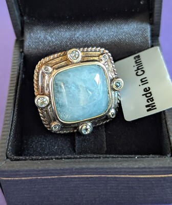 New Sterling Silver Milky Aquamarine Ring Size 6 Designer Signed GS Square