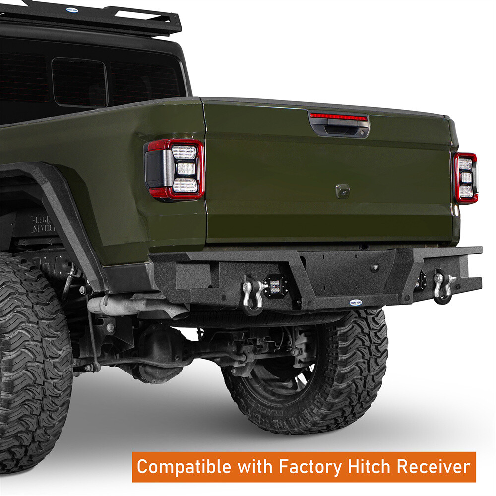 Hooke Road Rear Steel Bumper w/D-Rings & LED Lights For Jeep Gladiator JT 20-25