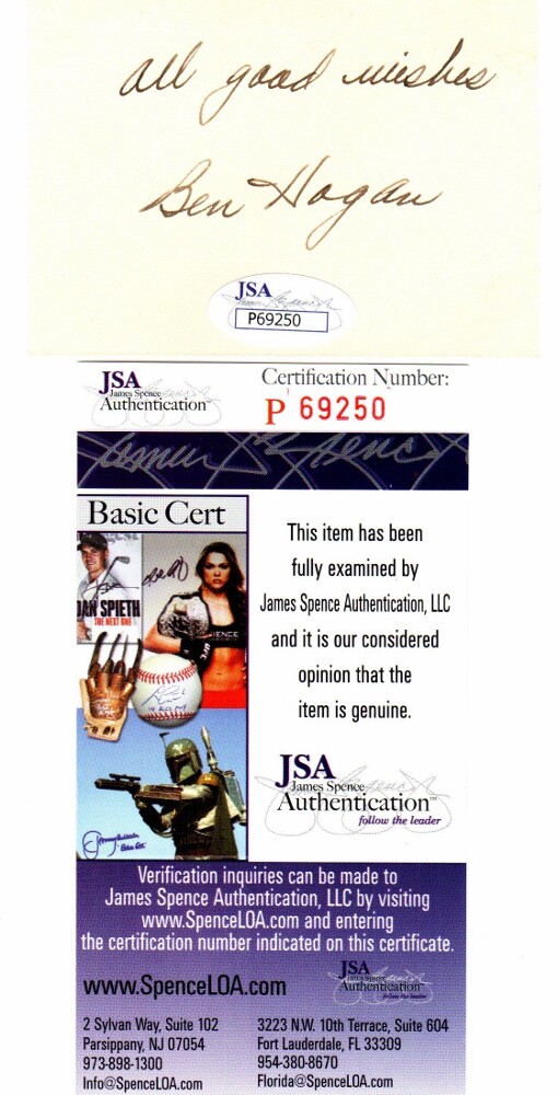 Ben Hogan Autographed Signed Vintage Golf 2.50 x 3.50 inch Cut - Card - Died 1997 + JSA COA 