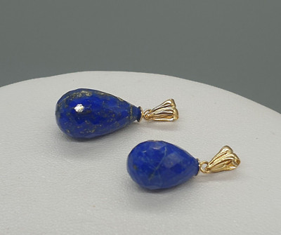 9kt Gold Lapislazuli Anhänger natürliche facettierte Steine 9K breiter Bügel 16x9mm 12x8mm