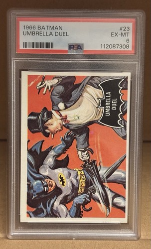 1966 Topps Batman Black Bat #23 Umbrella Duel — PSA 6