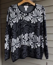 NWT ALFRED DUNNER OMBRE SCROLL BLACK/GRAY BEAD TRIMS FLAT KNIT SWEATER 3X $73