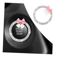Car Push Start Button Cover Ring,Bling Bow Push to Start Button Cover White