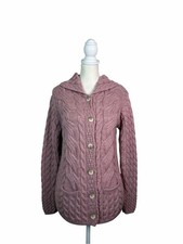 Aran Woollen Mills Pink Merino Wool Cable Knit Cardigan Women  s Medium Ireland