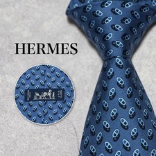 USED Tie HERMES Blue all over pattern fine pattern tie Japan