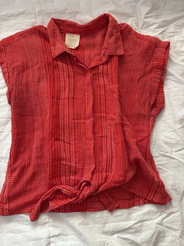 Harper Heritage Red Striped Stitching Women's Top Tie Knot Front Cotton Large