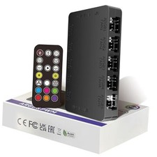 2-in-1 ARGB PWM Fan Hub with Controller, 10 x 4-Pin PWM Fan Ports, 10 x Black