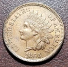 1866 Indian Head Cent Choice AU+ Near UNC Details Semi-Key Date IHC IHP Penny