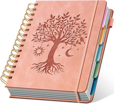 Hardcover Spiral Notebook 6.1" X 8.4" with 5 Removable Dividers 300 Pages Leathe