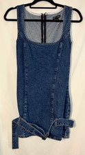 Pretty Little Thing Denim Mini Dress Belted Womens XS Country Concert Festival