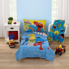 4-Pcs Toddler Bedding Set Comforter Fitted Sheet Top Sheet Pillowcase Reversible