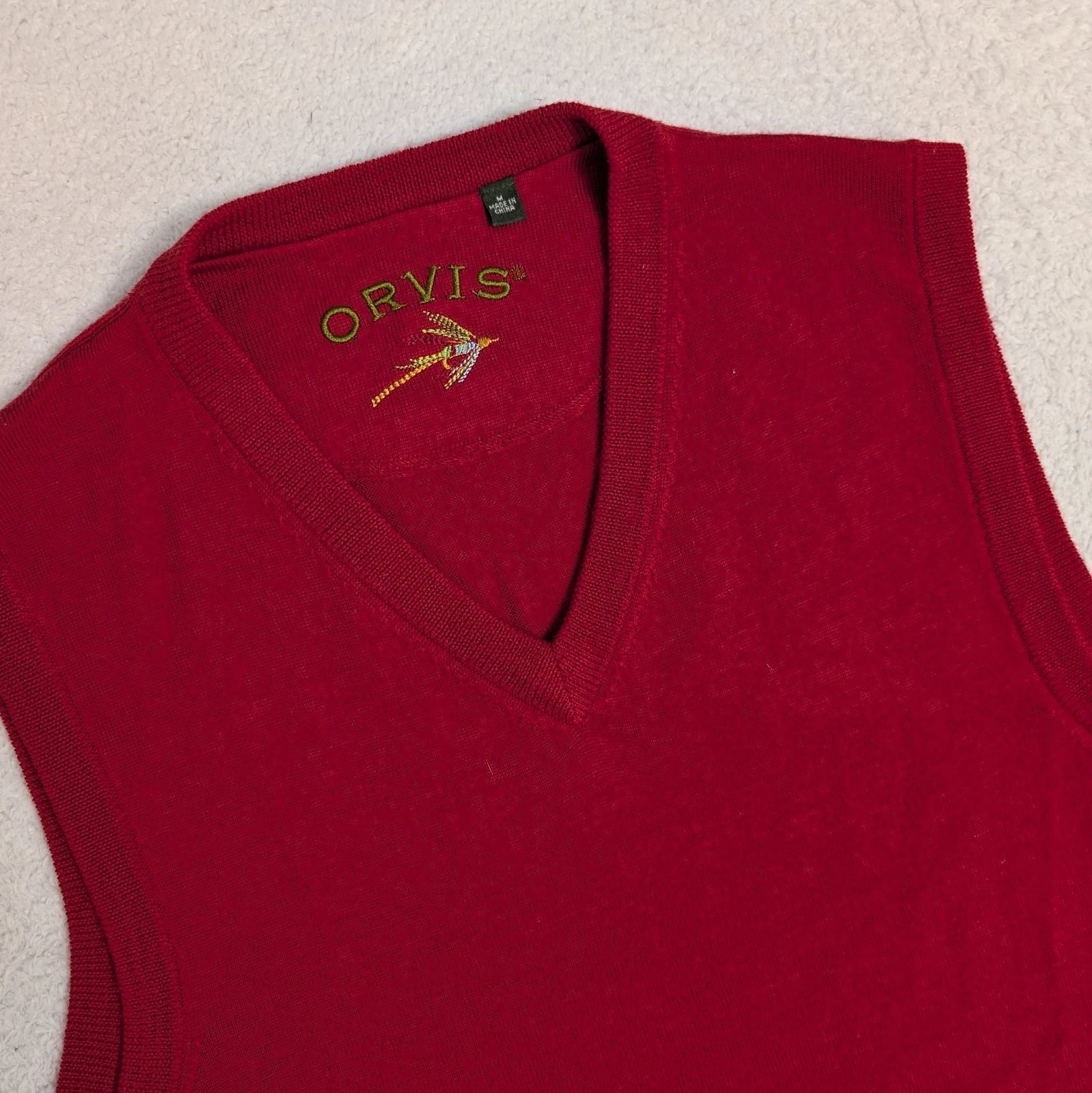 Orvis Vest Men's Medium Red Sleeveless Merino Wool Pullover Fishing Tackle