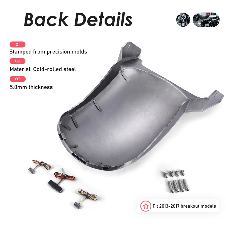 Custom Short Rear Fender w/ LED Tail Light for Harley Softail breakout 2013-2017 - Image 3 of 4