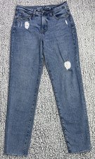 Old Navy Blue High Rise O.G. Straight Secret Slim Pocket Jeans Sz 2 Distressed