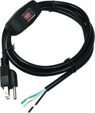 6Ft 18 Gauge 3 Prong AC Power Cord Cable with on off Switch, Pigtail (Open End W