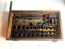 Antique Frank Mossberg Socket Set With Ratchet And Wood Box 42 Piece No Lid