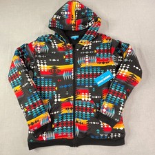 NWT Boys L Canyon Creek Hoodie Black Multi Aztec Print Sherpa Lined Zip Up