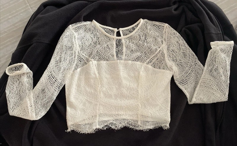 Tularosa Crop Top Size XS 2 Lace Crochet Lined Ivory Long Sleeve Festival Blouse