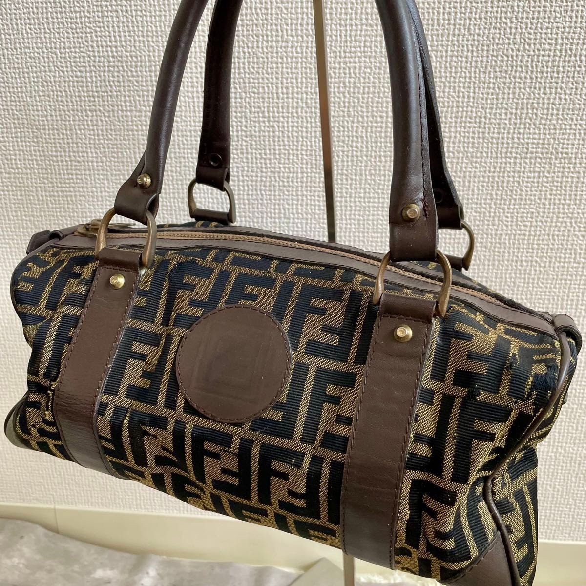 Vintage Fendi Mini Boston Bag Zucchino Allover Print Rare Designer Handbag