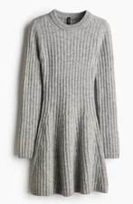 Divided H&M Mélange Ribbed Knit Sweater Dress Size M Gray Fit N Flare NEW