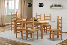 Corona Dining Table and 6 Chairs Large Extending Set Solid Wood Pine Wooden