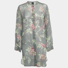 McQ by Alexander McQueen Black White Printed Silk Sheer Shirt Dress M