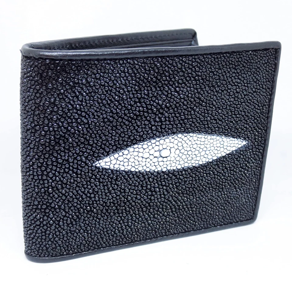 EXSOOTTI Nueva Cartera Doble Plegable de Cuero Raya Real Negra para Hombres. Foto 3 de 4