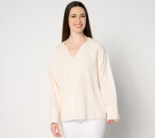 Peace Love World Women's Top Sz XL Embroidered Open V-Neck White A648032