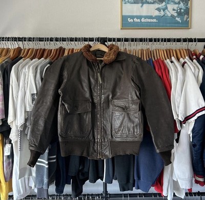 Vintage 60s U.S. Navy G-1 Leather Flight Jacket Men s 42 Brown Bomber