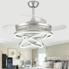 42'' Retractable Ceiling Fan Chandelier Ceiling Fans with Lights and Remote S...