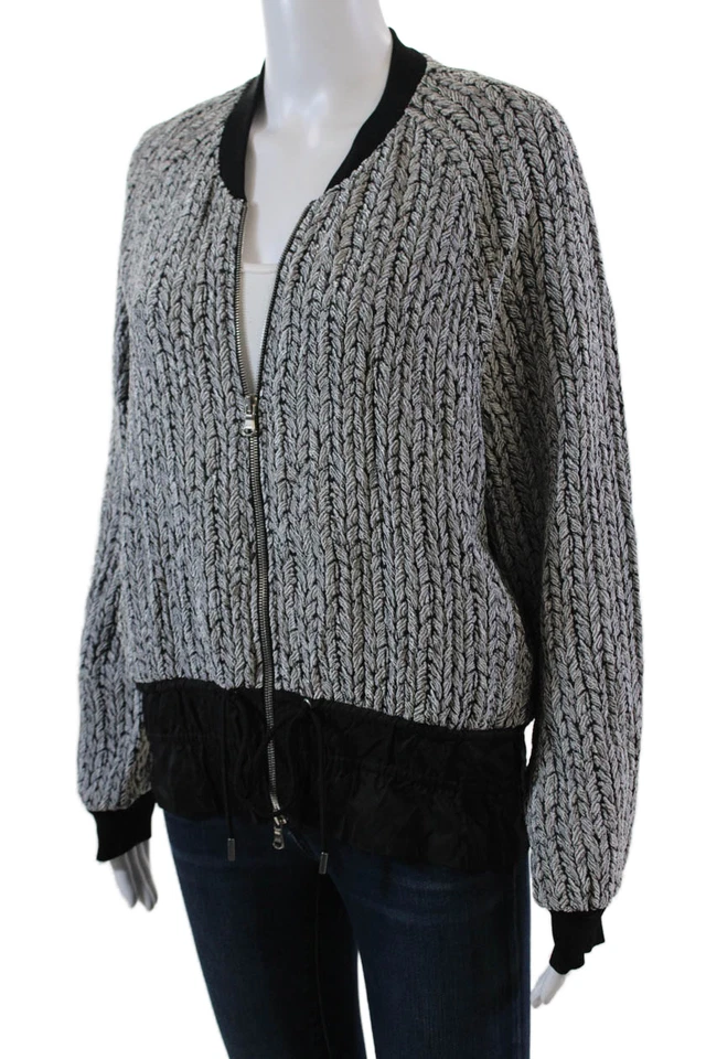 Chaqueta Bomber 3.1 Phillip Lim Mujer Texturizada Corbata Cintura Cremallera Completa Gris Talla 6 Foto 3 de 4