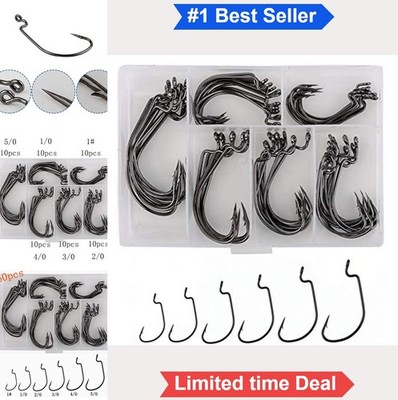 Offset Worm Hooks 60pcs High Carbon Steel Wide Gap Bait Jig Bass Fishing
