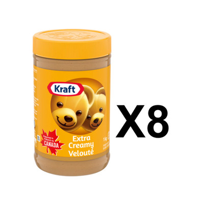 Kraft Peanut Butter Extra Creamy 1kg Smooth Spread Canadian Import (8 Packs)