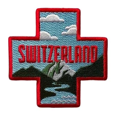 Switzerland Iron On Travel Patch -Swiss cross and mountains