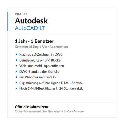Autodesk AutoCAD LT 2026 2023-2027 Abo 1 Jahr 1 Benutzer UVP 575 EUR